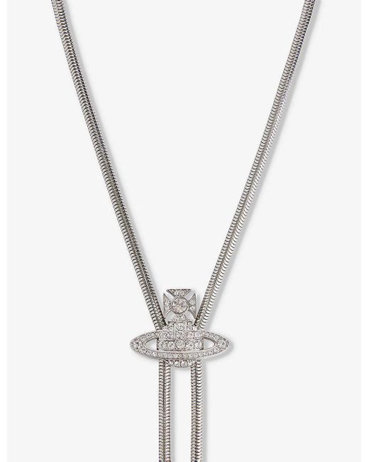 Vivienne Westwood White Bolo Crystal-embellished Platinum-plated Recycled Brass Tie for men