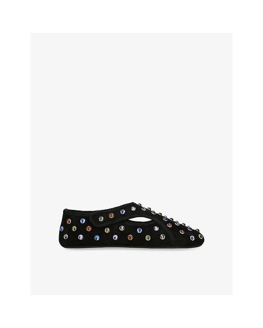 Alaïa Black Jewelled Leather Ballet Flats