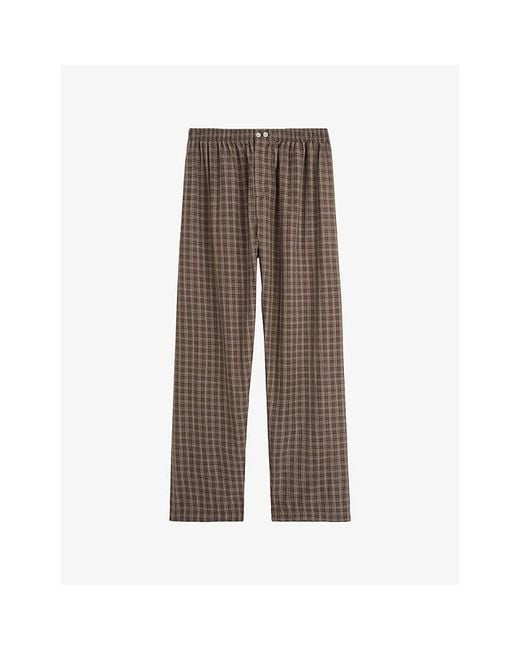Tekla Brown Checked Cotton Pyjama Bottoms