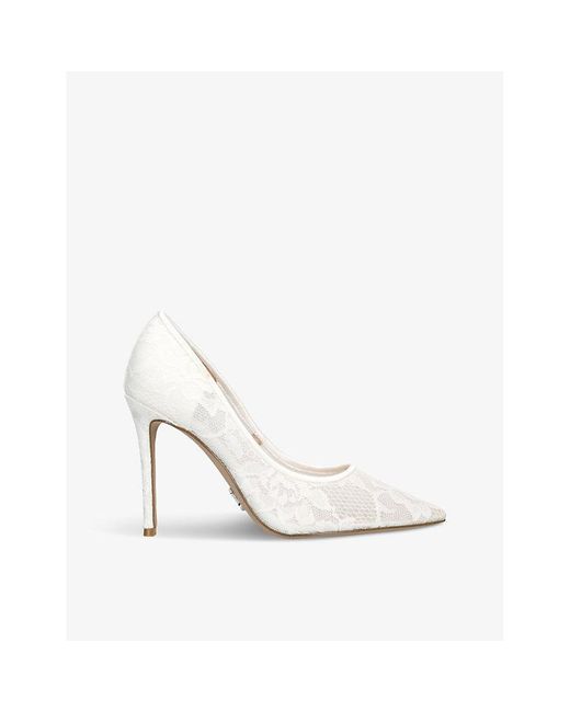 Steve Madden White Evelyn Lace-embroidered Woven Heeled Courts