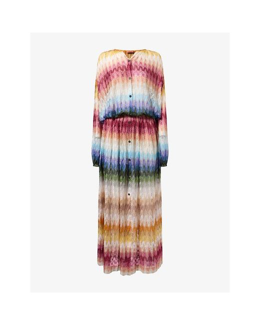 Missoni Multicolor Cinched-Waist Raschel-Knit Maxi Dress