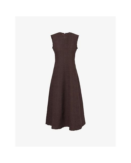 ME+EM Brown Sleeveless Fit And Flare Boucle Midi Dress