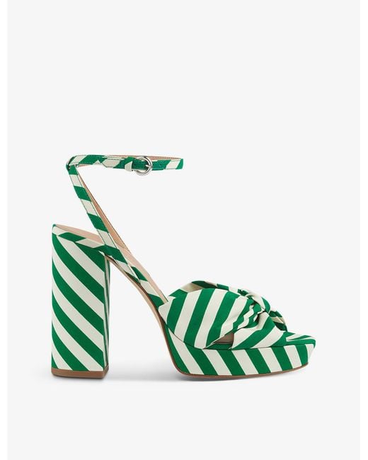 L.K.Bennett Green Amanda Striped Woven Platform Sandals