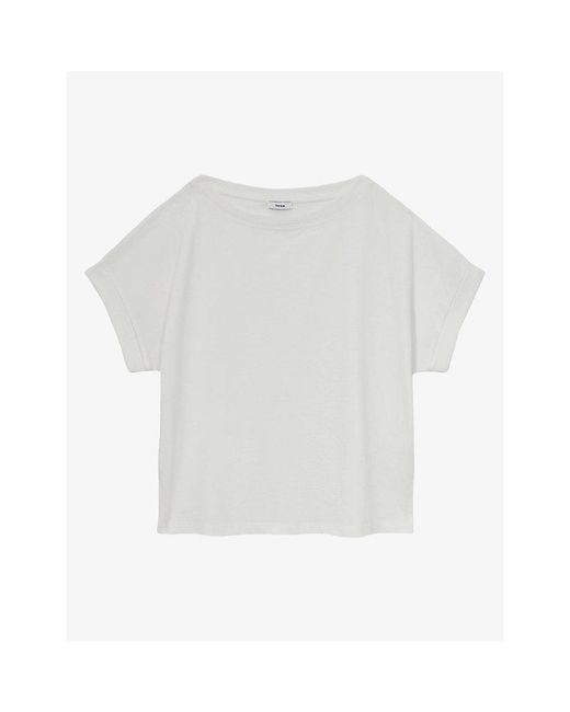 Reiss White Sia Off-Shoulder Short-Sleeve Cotton T-Shirt