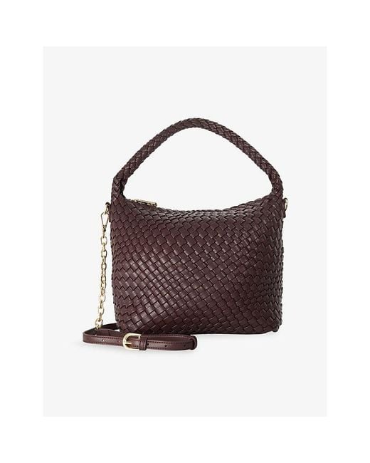 Dune Brown Deliberate Medium Woven Faux-Leather Shoulder Bag
