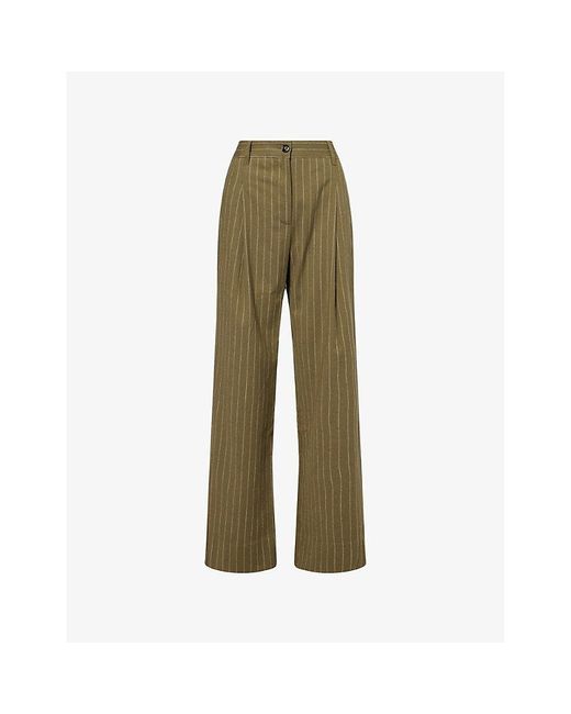 ME+EM Green Striped Tapered-Leg Stretch-Woven Trousers