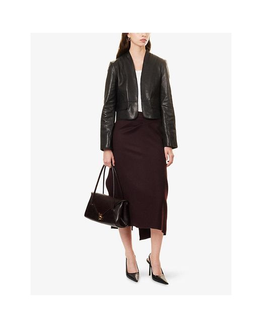 ME+EM Black Open-Front Cropped Leather Jacket