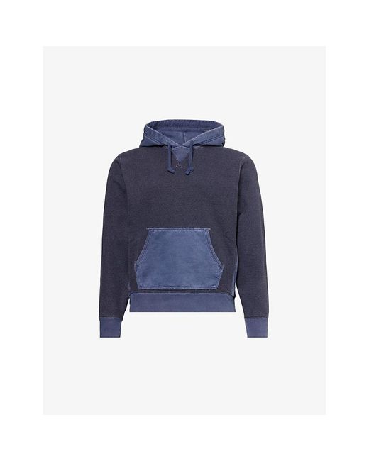 RRL Blue Contrast-panel Relaxed-fit Cotton Hoody for men