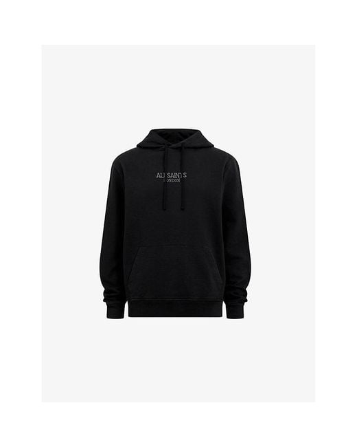 AllSaints Black Bones Logo-Embroidered Relaxed-Fit Organic-Cotton Hoody for men