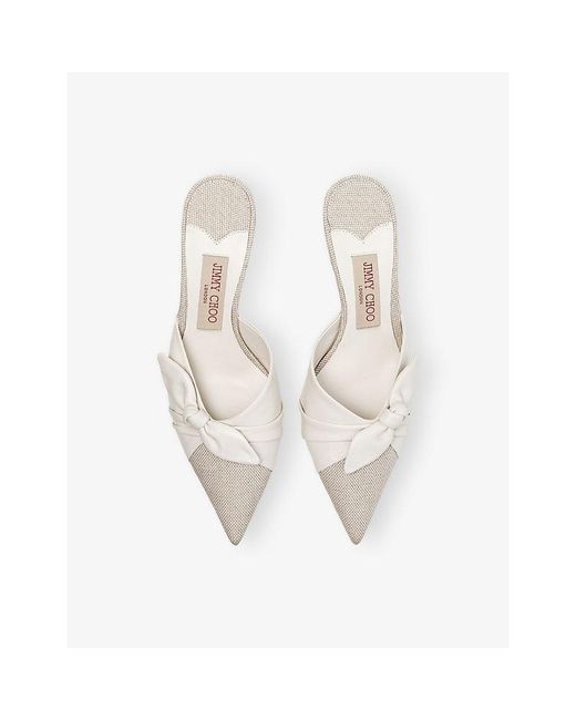 Jimmy Choo White Livi 65 Bow Canvas Mules