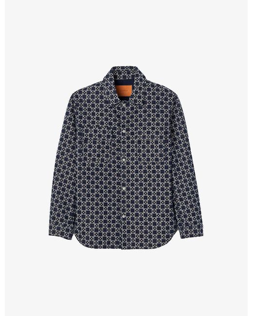 Sandro Blue Square-cross Motif Patch-pocket Cotton Overshirt X for men