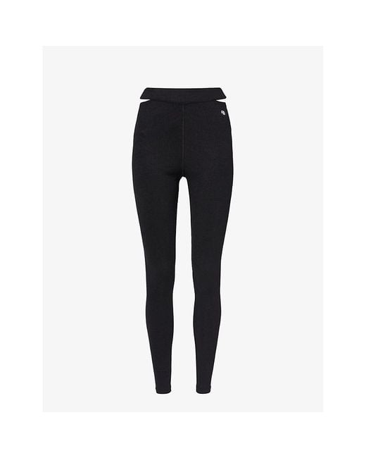 Anine Bing Aimee Brand-print Stretch-woven leggings in Black | Lyst