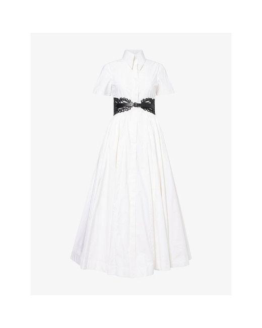 Mona Alshebil White Henna Belted Cotton Maxi Dress