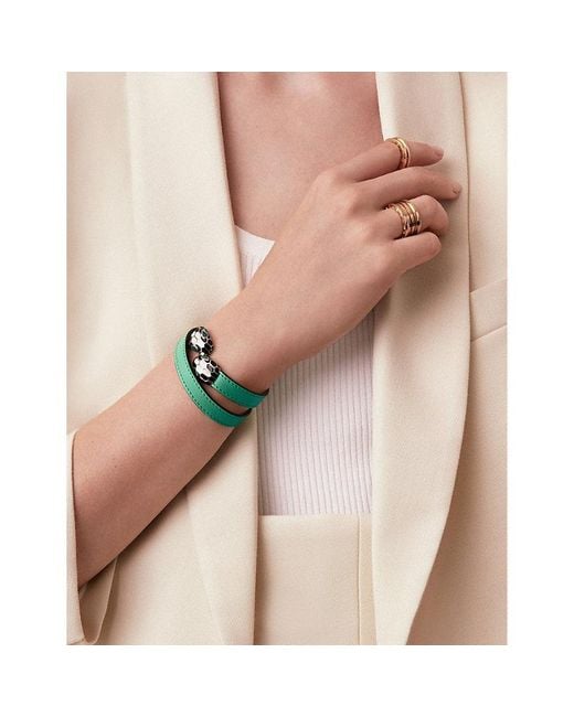 BVLGARI Green Serpenti Forever Wrap-Around Leather And Enamel Bracelet