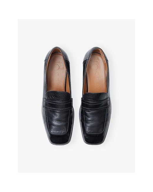 Joseph Black Square-Toe Leather Loafers