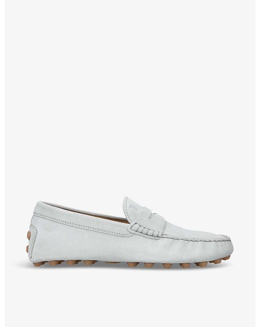 Tod's White Gommino Bubble Suede Driving Shoes for men