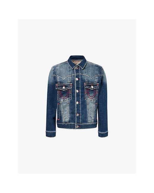 True Religion Blue Oversized Embroidered Denim Jacket for men