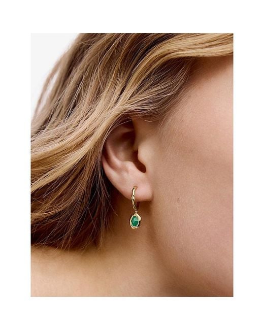 Monica Vinader Green Odyssey 18Ct Vermeil-Plated 925 Sterling And Onyx Huggie Earrings