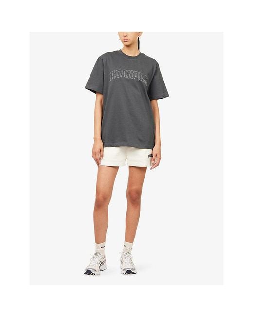 ADANOLA Gray Varsity Stitch Short-Sleeve Oversized Cotton T-Shirt