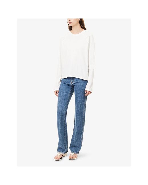ME+EM White Long-Sleeve Raw-Trims Cotton Top