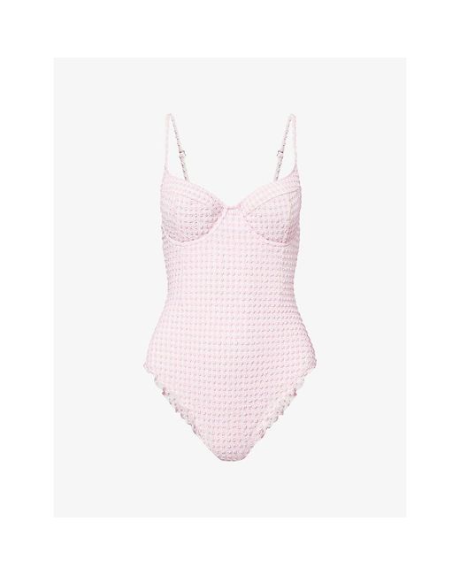 Jonathan Simkhai Pink Suni Check-Print Swimsuit