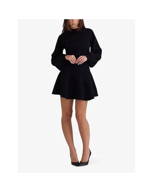 House Of Cb Black Rosina Flared Wool-Blend Mini Skirt