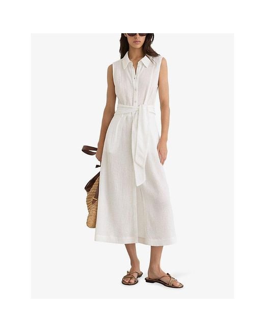 Reiss White Morgan Sleeveless Cotton Midi Dress