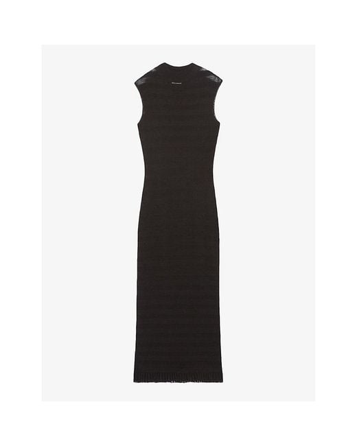 Claudie Pierlot Black Sheer-panel High-neck Stretch-woven Maxi Dress