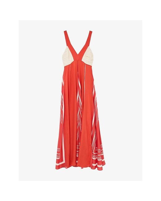 Reiss Red Tallie Graphic-Print Woven Maxi Dress