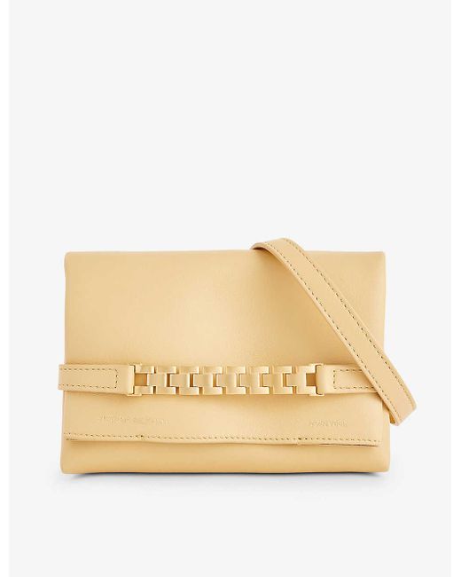 Victoria Beckham Natural Chain-embellished Mini Leather Pouch Bag