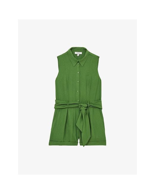 Reiss Green Millie Belted Beach Woven Playsuit