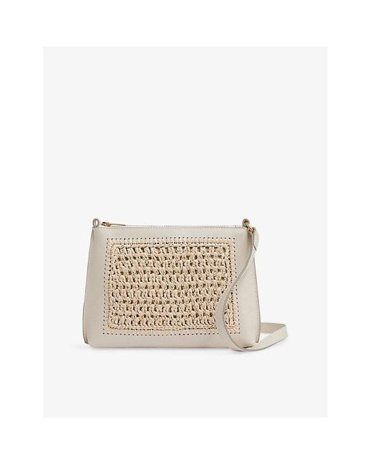 Reiss White Bernice Raffia And Leather Shoulder Bag