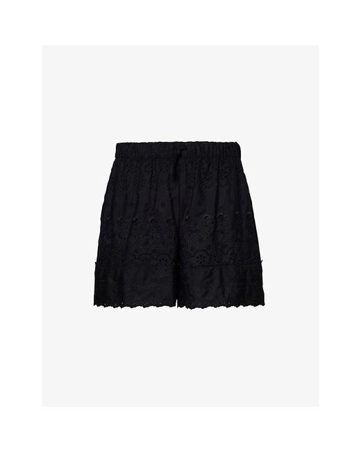 Simone Rocha Black Floral-embroidered Drawstring-waist Cotton Shorts for men