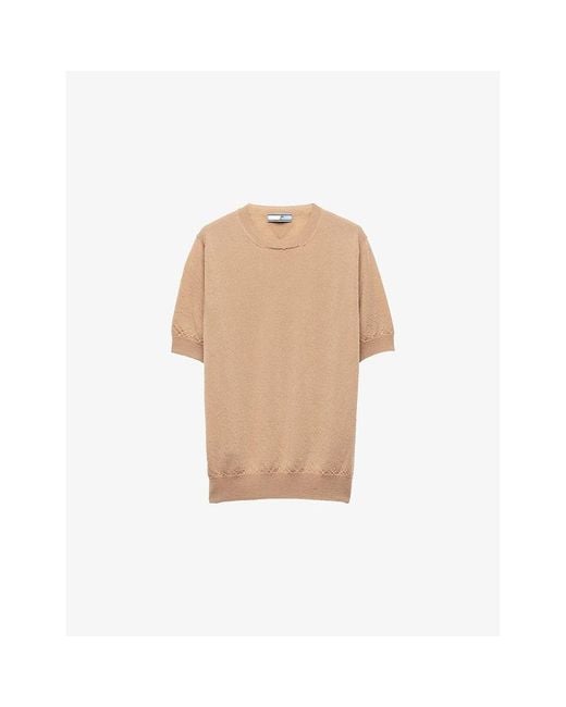 Prada Natural Short-Sleeve Knitted Cashmere Jumper