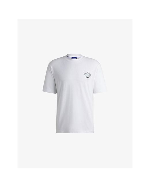 HUGO White Graphic-Print Cotton-Jersey T-Shirt for men