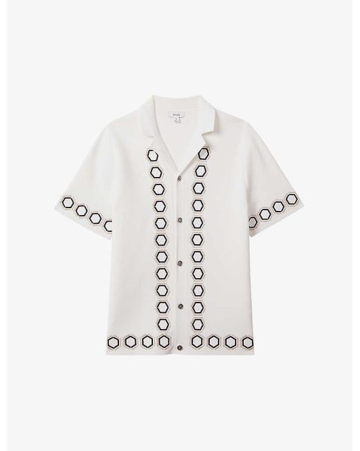 Reiss White Decoy Geometric-weave Knitted Shirt X for men