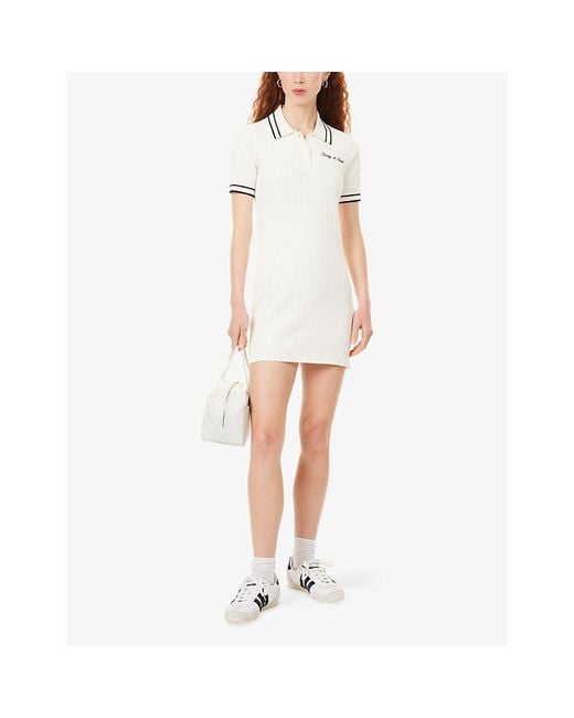 Sporty & Rich White Signature-Logo Woven Mini Cable Dress
