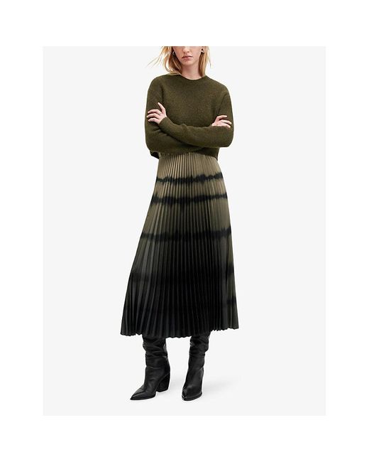 AllSaints Green Curtis Knitted Jumper And Ombre Recycled-polyester Midi Dres