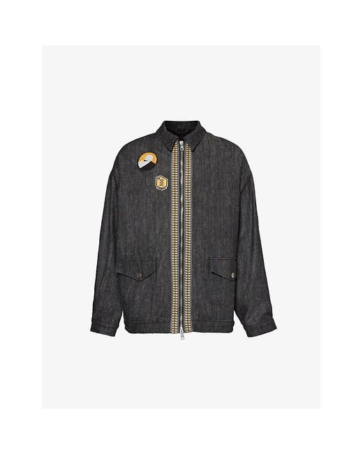 Etro Black Appliqué-embellished Relaxed-fit Stretch-denim Jacket for men