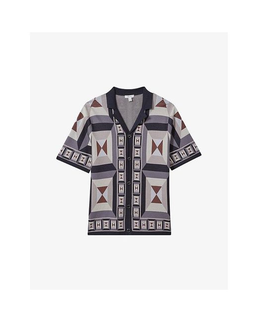 Reiss Black Beresford Graphic-pattern Knitted Shirt for men