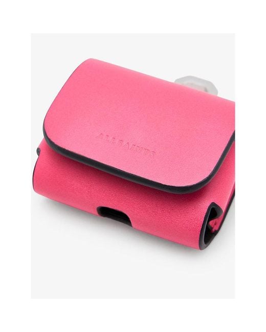 AllSaints Pink Logo-debossed Leather Airpod Case