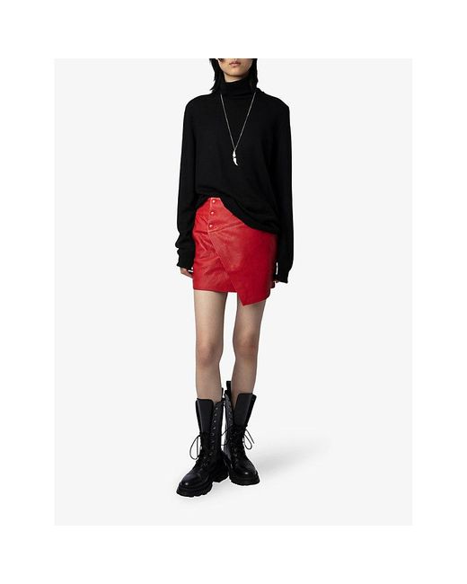 Zadig & Voltaire Junko Asymmetric Wrap-around Leather Mini Skirt in Red ...