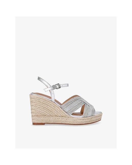 KG by Kurt Geiger White Pose Crystal-Embellished Faux-Leather Wedge Sandals