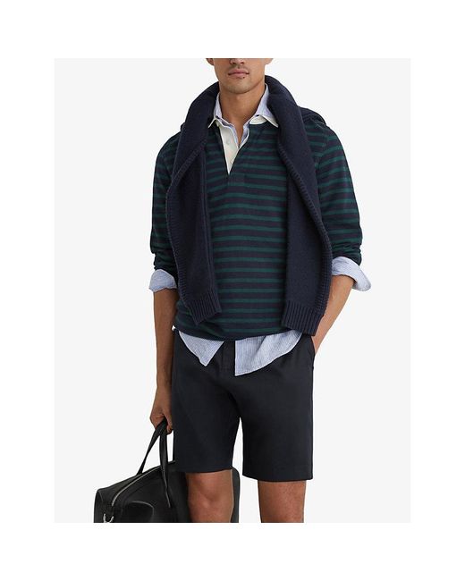 Reiss Black Cantwell Side-Adjuster Stretch Cotton-Blend Shorts for men