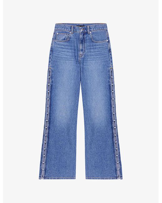 Maje Blue Pearl-embellished Wide-leg Denim Jeans