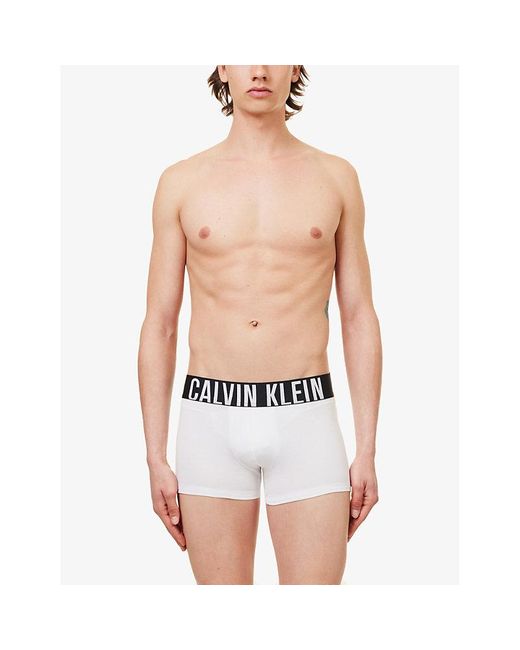 Calvin Klein White Logo-waistband Pack Of Three Recycled Cotton-blend Trunk for men