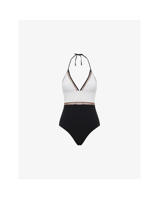 Reiss Black Ray Colourblock Stretch-Jersey Swimsuit