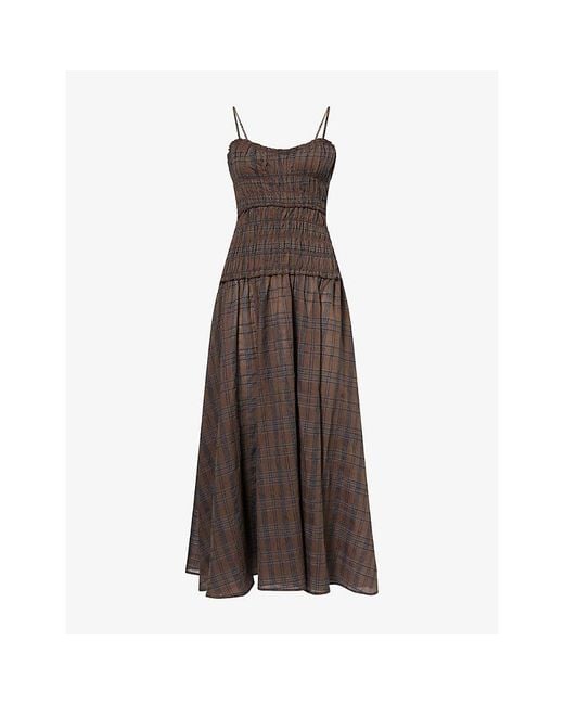 Dissh Brown Petra Check-Print Cotton-Blend Midi Dress