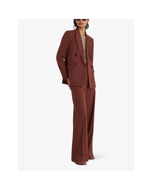 Reiss Red Solene Double-Breasted Wool-Blend Blazer