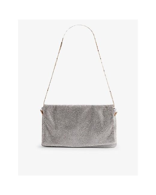Reiss Gray Soho Chainmail-embellished Woven Shoulder Bag